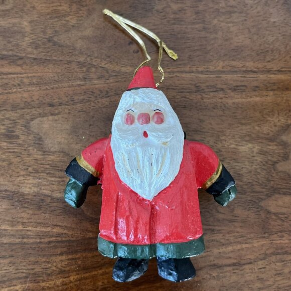 House of Hatten Santa with Snowman Pack on Back Ornament Vintage 1993 Folk Art - Picture 7 of 13